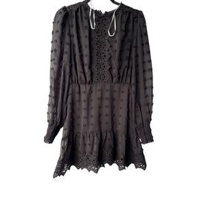 Lulu’s Lust Or Love Black Swiss Dot Dress small  Embroidered Lace Goth